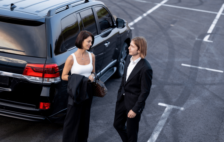 Black Car Service driver and passenger