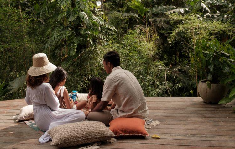 Family enjoying a picnic on vacation