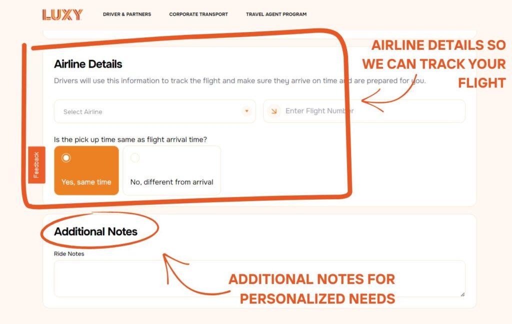 Additional notes and Airline details