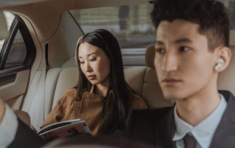 Passenger in her airport transfer