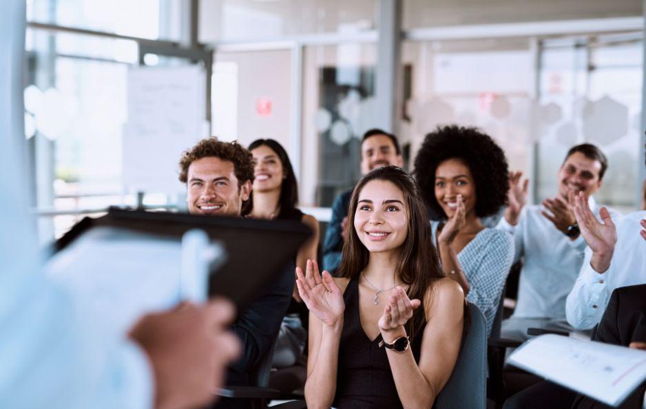 Someone presenting at a business meeting