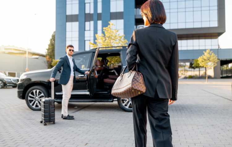 Woman walking to her airport transfer